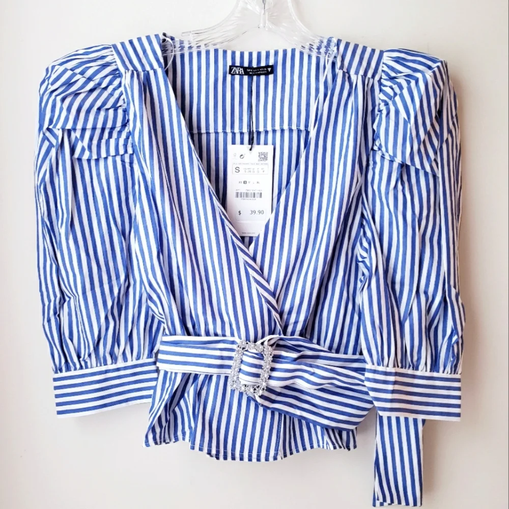 Zara Blue White Striped Blouse